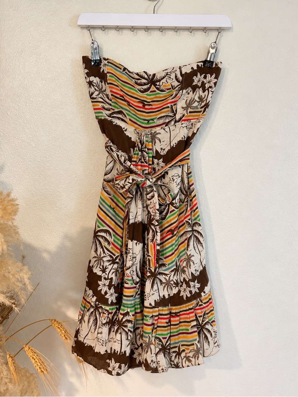 FARM Rio Palm Stripe Strapless Wrap Mini Dress Beach Cover Up M
